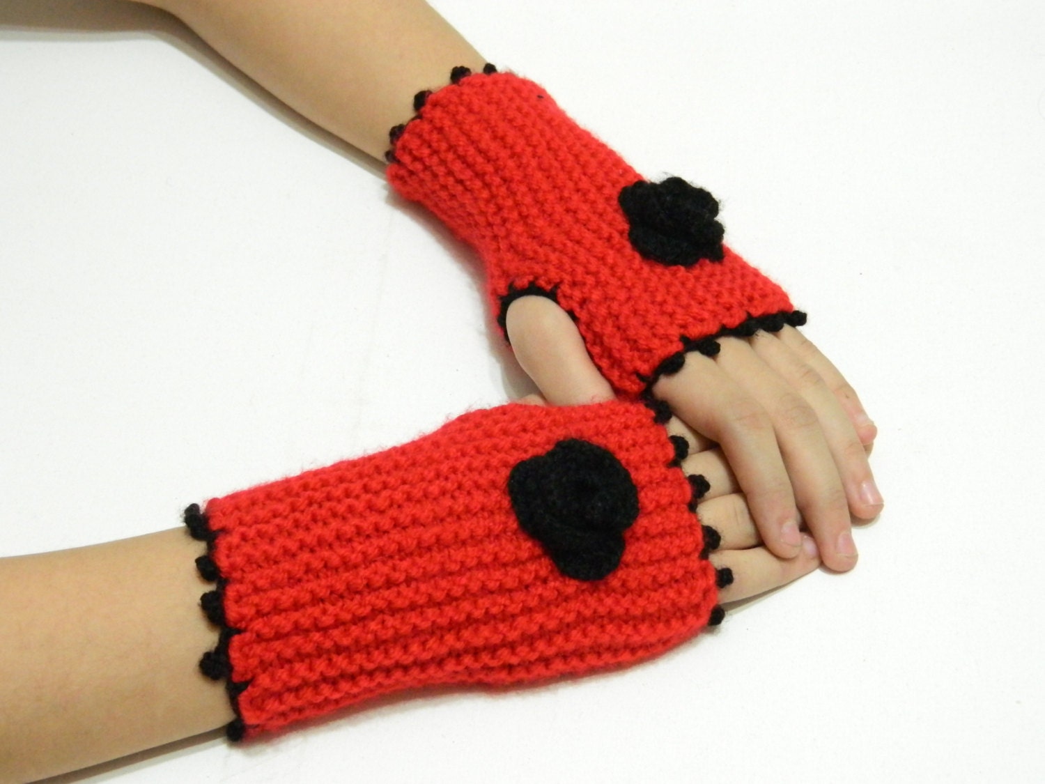 super summer special discount-Black and Red Fingerless Gloves, Crochet Gloves, Gloves Mittens,  Arm warmers. Winter Accessories
