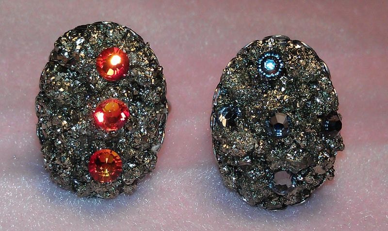 Raw Pyrite handcrushed stone rings with swarvoski crystals