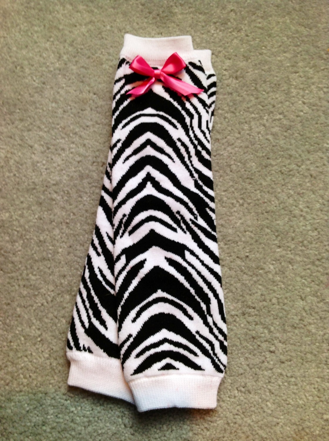 Zebra Print Leg Warmer with a Hot Pink Bow by PrincessEllasBoutiqu
