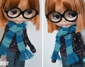 Crocheted Scarf for Blythe with Green/Blue Stripes (for dolls)