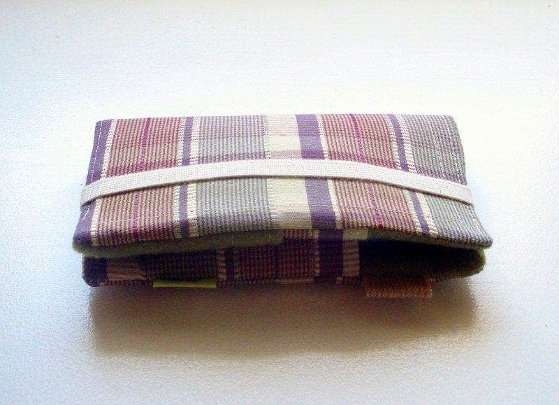 iPhone case in purple plaid, iPhone wallet, lavender iPhone case, iphone 5, iphone 4, cell phone wallet, purple and green, eggplant tartan