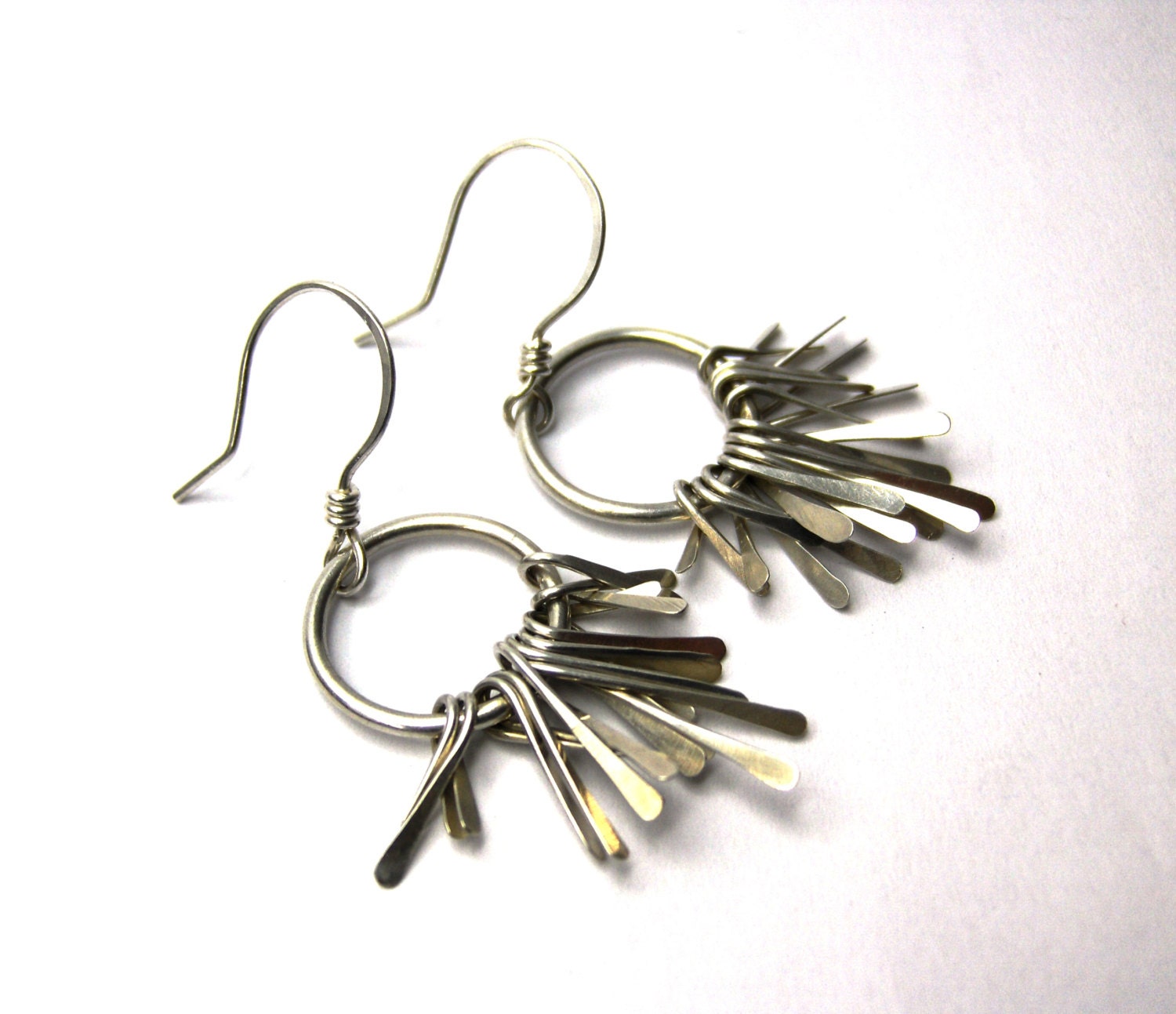 Silver Hoop Metal Fringe Earrings