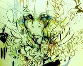 6x4 inch OOAK abstract portrait illustration art print printed on high quality matted photo paper, Signed on the back.