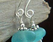 Sterling and Aqua Sea Glass Earrings