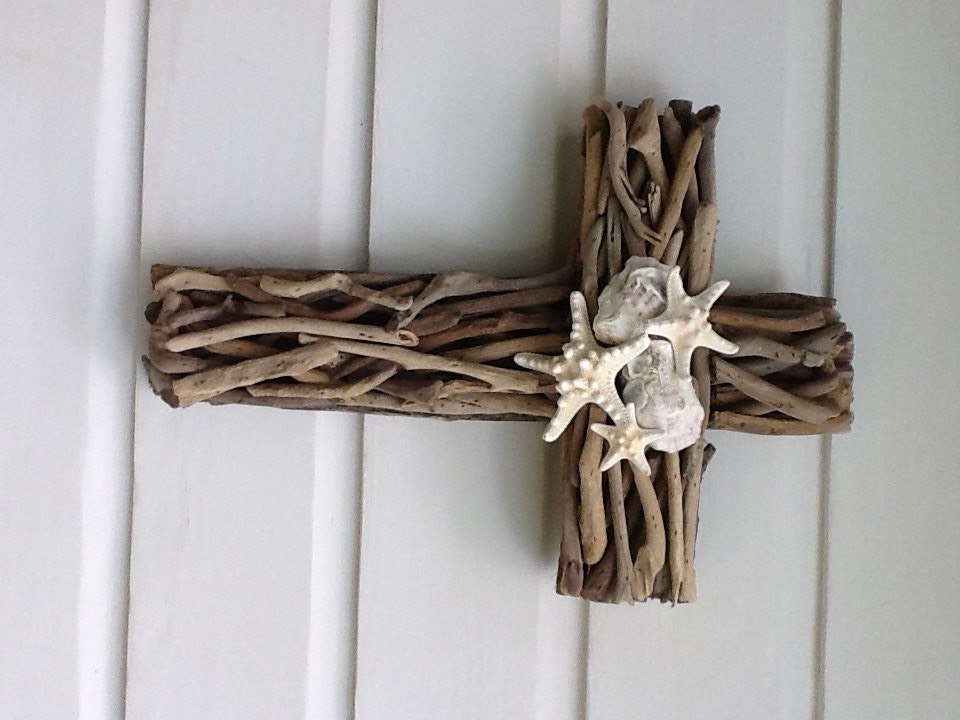 Driftwood Seashell Cross