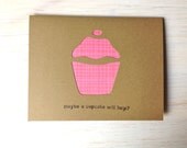 Cupcake Card: Birthday Card, Get Well Card, Just Because Card, Notecard, Pink, Kraft Paper, Blank, Stationary, Simple, Sweet