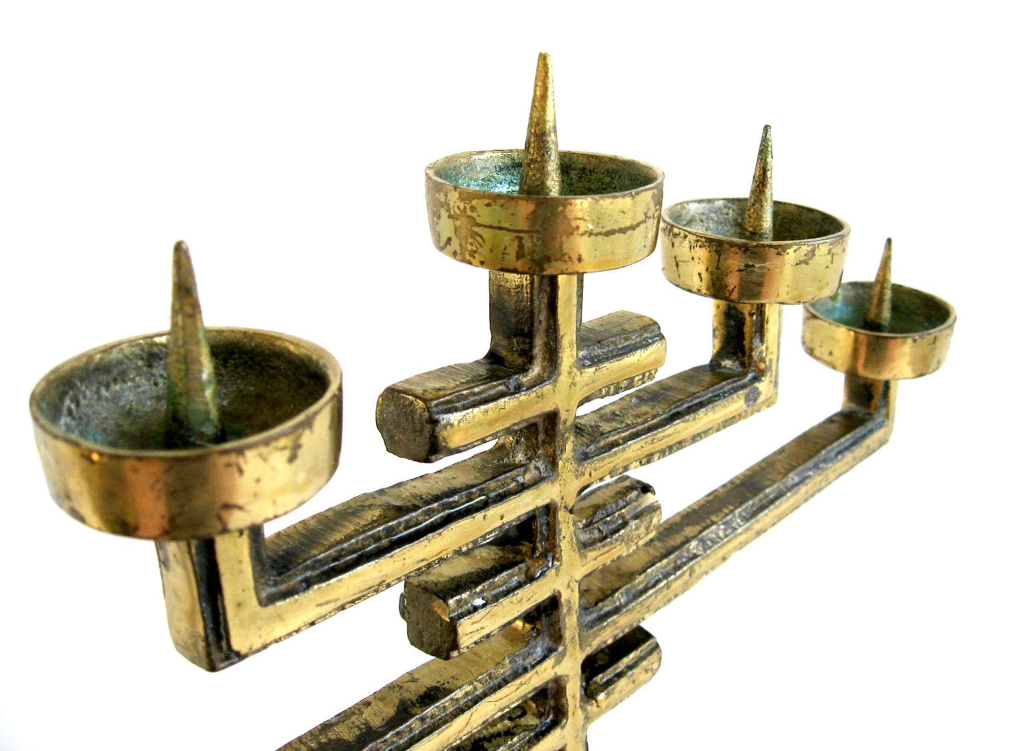 Modernist Brutalist Solid Brass Candle Holder / Five Light Candelabra / Metal Art Sculpture / Mid Century Modern