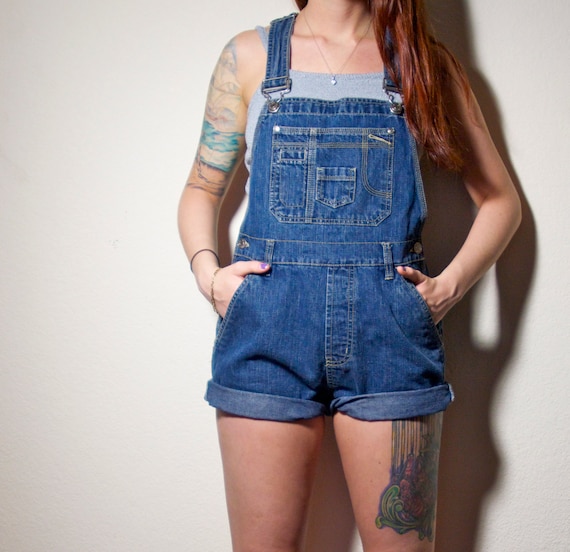90s HIPSTER Grunge Blue Jean Overall Shorts Small S