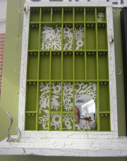 Wall Hanging Jewelry Organizer  with shelf . Earring holder. Accessory storage