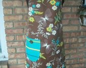 Vintage Brown Floral Apron with Pocket