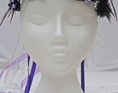 Wedding bridal crown wreath headband coronet in deep green and silver, with crochet mohair flowers, Swarovski crystals and freshwater pearls
