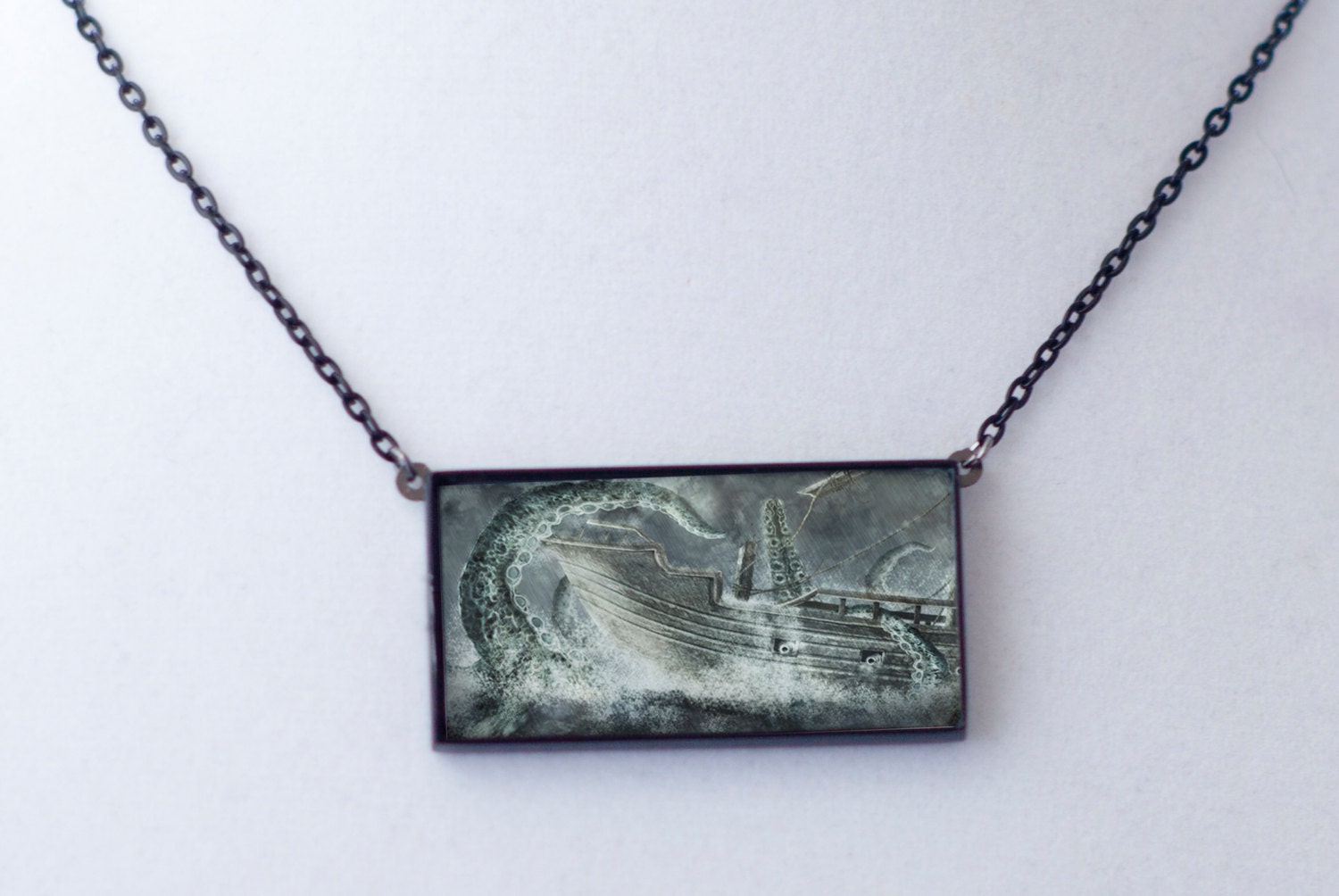 Kraken Squid Octopus Attack Dark Sea Pendant Necklace