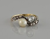 Victorian natural pearl and diamond twist ring