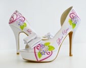 Wedding Shoes - Bridal Shoes - Hand painted Heels - Purple flowers - Love you shoes