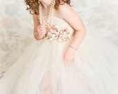 Newborn - Size 8 Ivory Floral Bow Flower Girl Tutu Dress (Add 8.00 listing to cart with this for 6-8 year size)