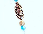 Womens accessories beaded Victorian hat pin vintage stick ascot brooch silver filigree sapphire teal blue Swarovski slim slender tagt team
