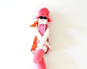 Handmade fabric doll Beltrana orange white and pink ooak cloth doll soft kids toy easter gift