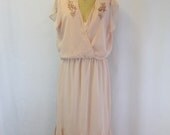 XXL  Vintage Dress - 1980s Peach Garden Party