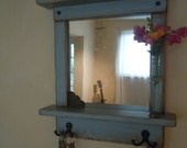 Craftsman Style Mirror with Shelves and Hooks in Sky Blue - Custom Order