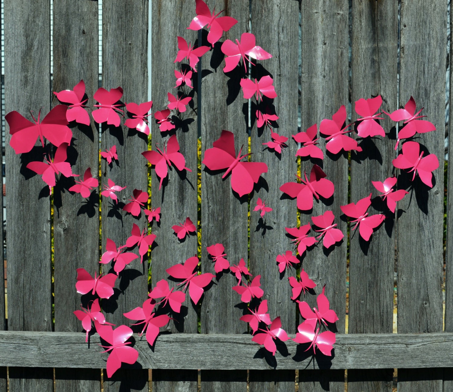 Metal Wall Art Decor, 3D Butterfly Art, Eco-friendly Art, Recycled Aluminum Can, Decorative Pins - Pink Butterfly (50 pieces)