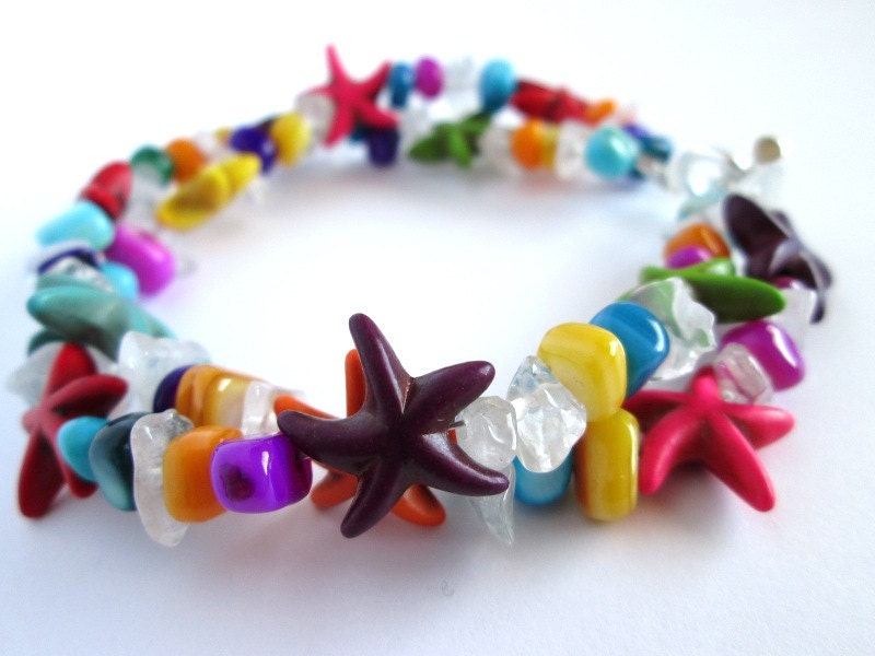 Summer starfish beaded bracelet and earring set