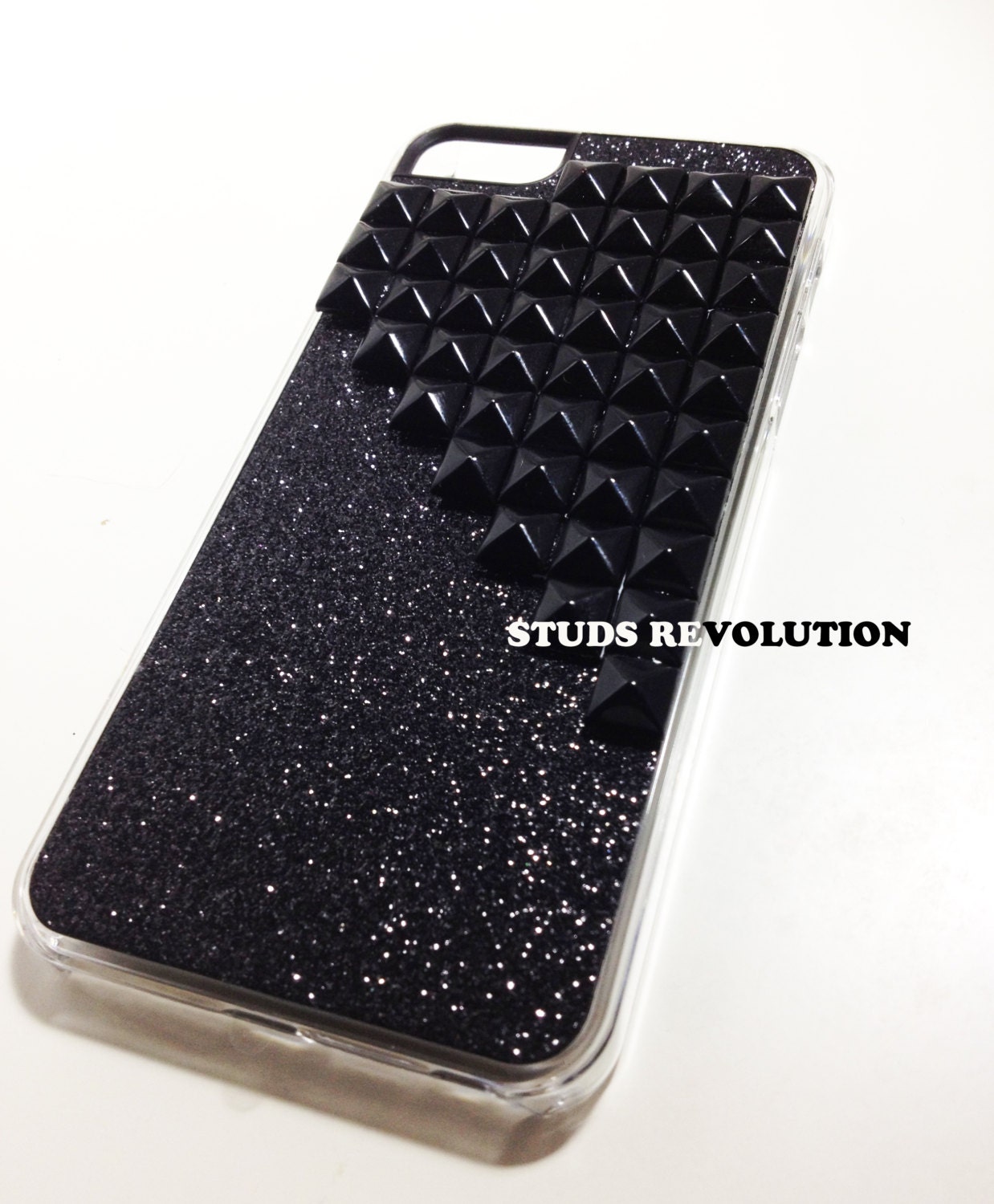 Studded Sparkle  black snap on iPhone 5 Case with black pyramid studs bronze studs ready to ship in next business day