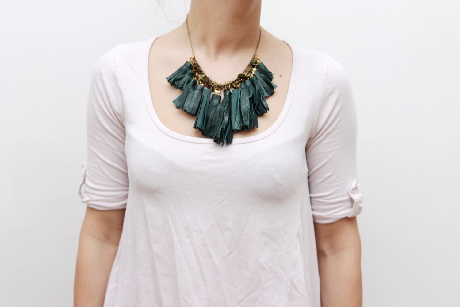 BAMBOO/ Leather tassel necklace