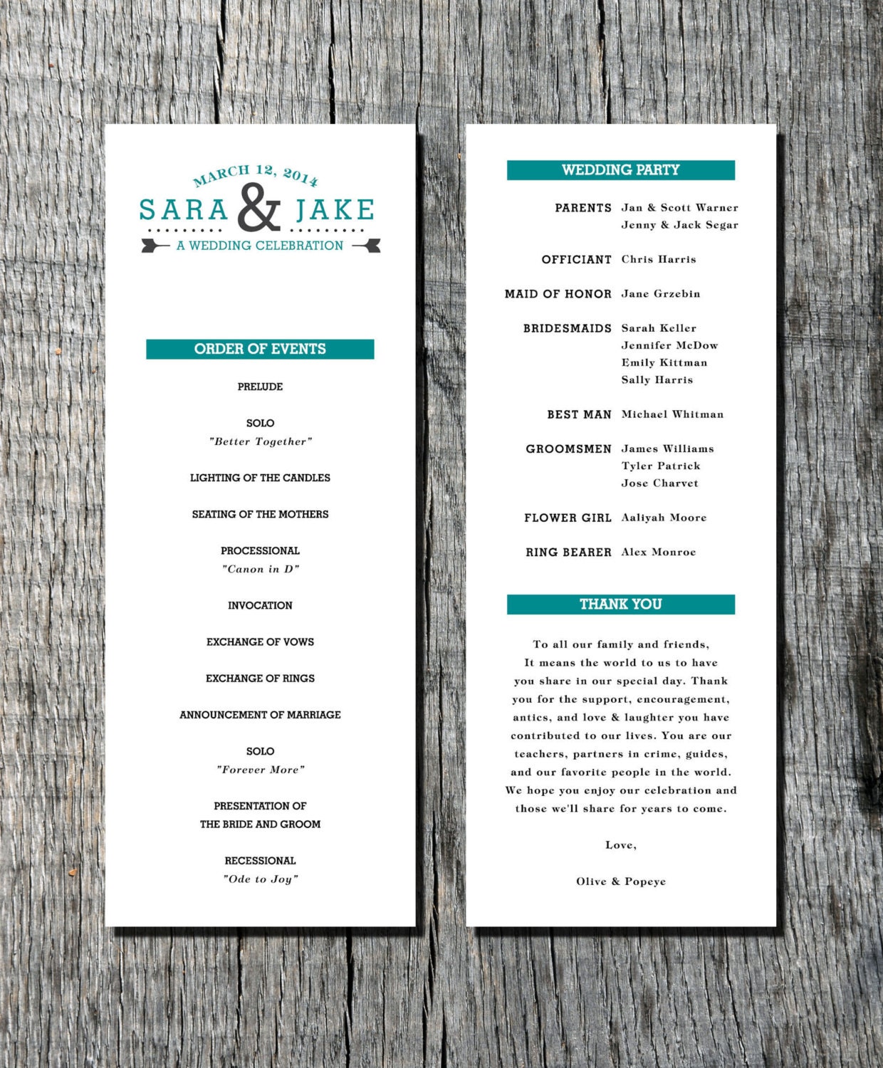 Wedding Ceremony Program - Modern - Custom DIY Printable