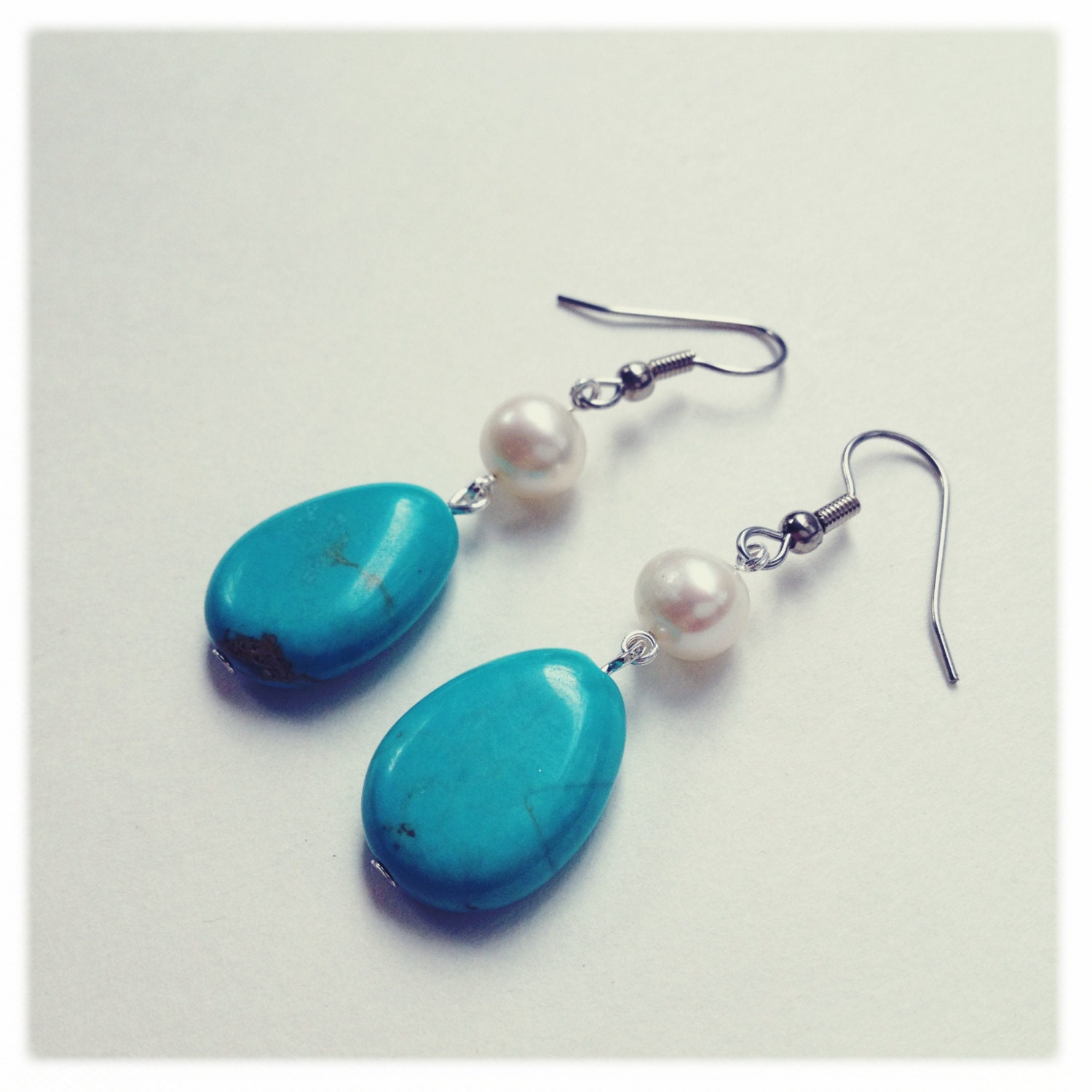 Turquoise Drop & Pearl Earrings