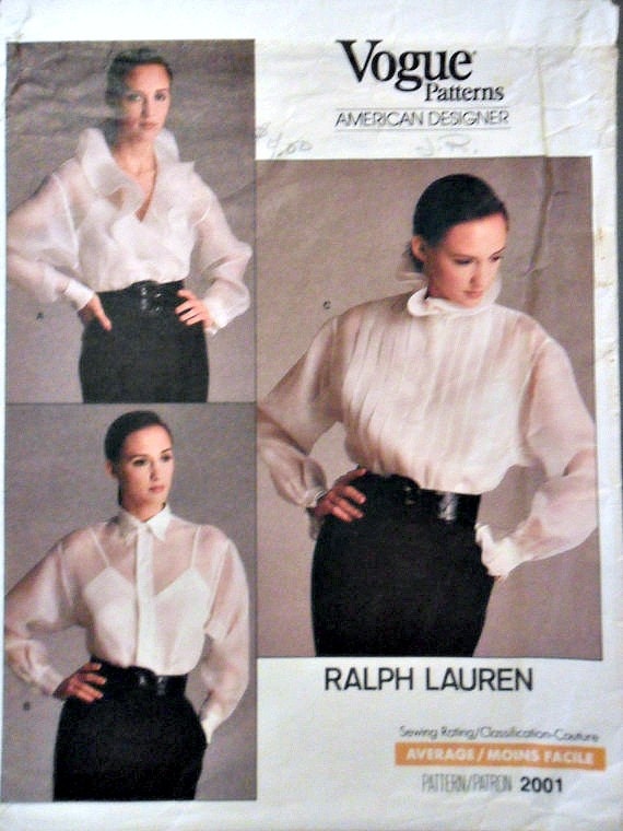 Ralph Lauren Blouse and Camisole Sewing Pattern Vintage Vogue 2001 American Designer Ralph Lauren Size 10