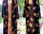 Long dark brown velvet shawl with golden/yellow details M