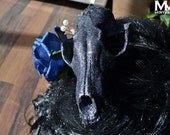 ForestWalker Midnight headdress hair piece with faux fox skull replica by Mortiis.M