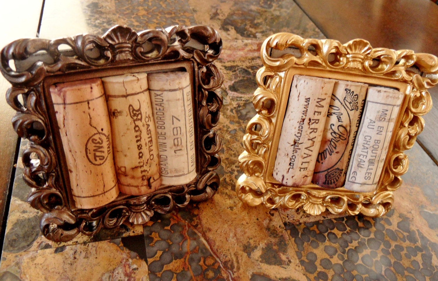 Tiny Framed Wine Cork Art - Gold or Deep Bronze