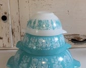 Pyrex Turquoise Butterprint Cinderella Bowl Set of 3
