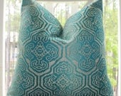 Designer Blue Pillow - Turquoise Peacock Blue Geometric Medallion Pillow Cover