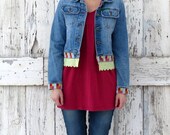 Eyelet Spy Something Denim jean jacket upcycled embellished eco friendly boho blazer blue with green