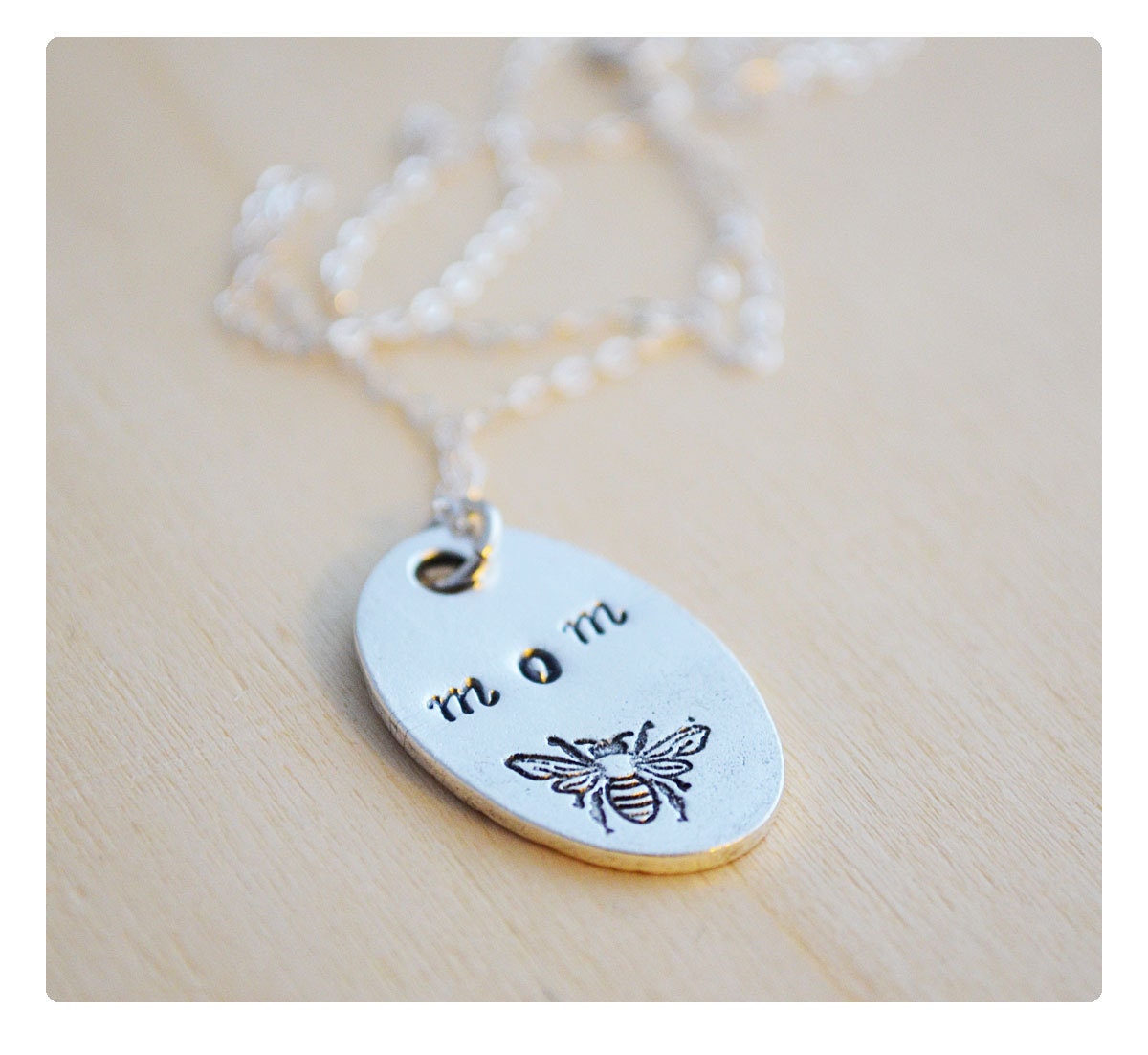 Mom Necklace - Mommy Jewelry - Honeybee Necklace - Bee Jewelry - Sterling Silver - Hand Stamped Necklace