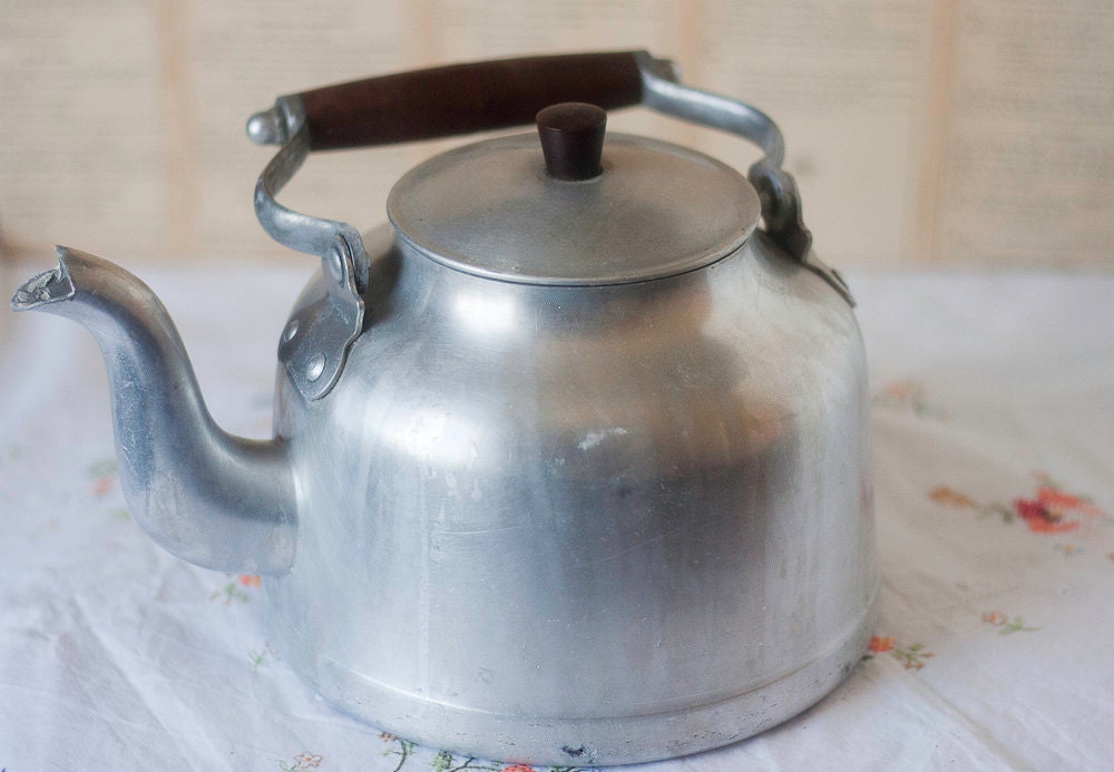 Vintage Aluminium French Kettle With Bakelite Handle -  Kitchen Decor Farmhouse Collectible
