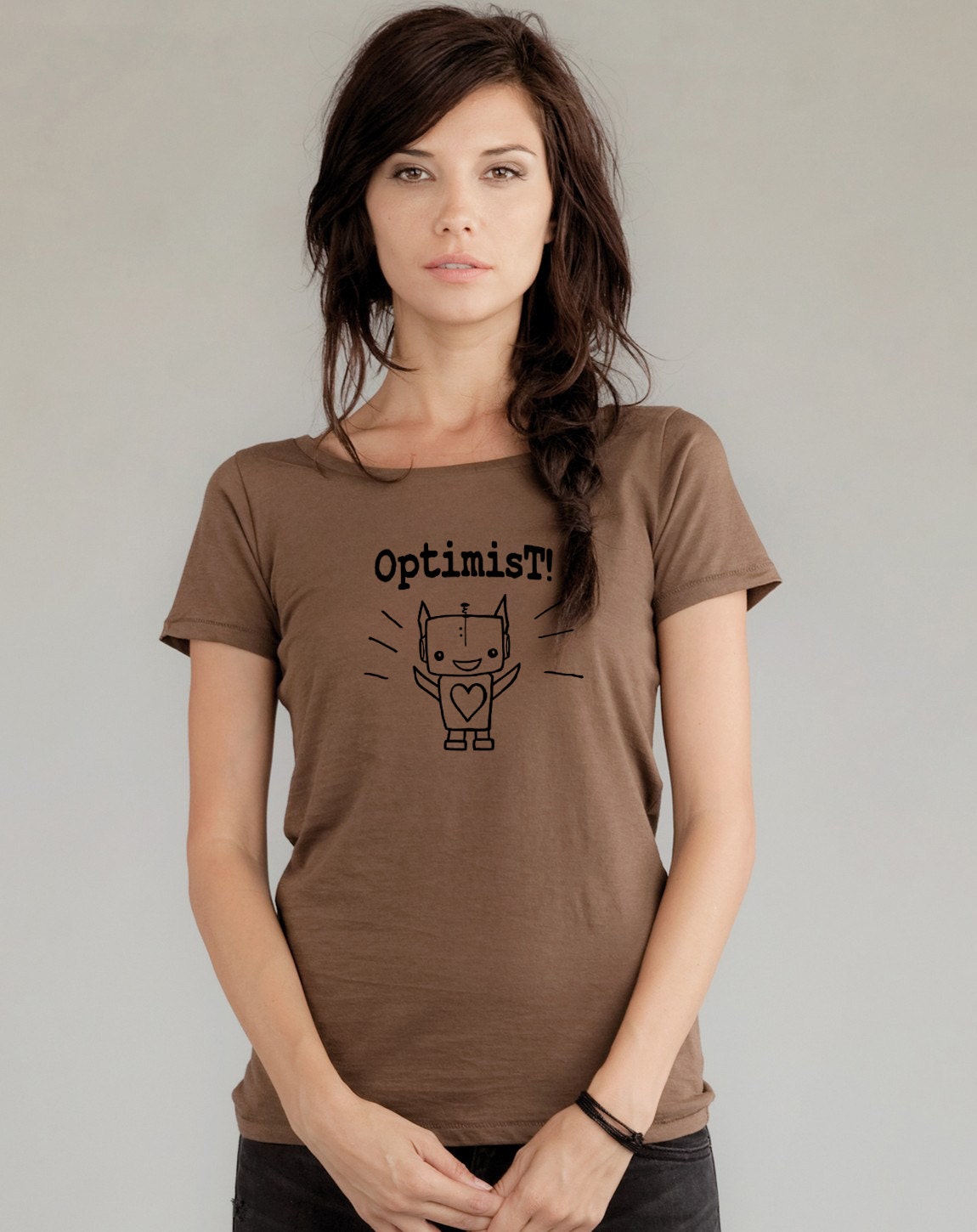 OPTIMIST Robot T-Shirt - Organic Scoop Neck Tee Shirt - ReLove Planet - LARGE