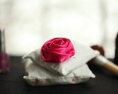 Rosette Flower Hair Clip -  Hot Pink  Satin Rolled Rosette for Babies, Toddlers, Girls and Adults