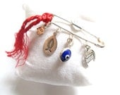 Kabbalah jewelry - Safety pin hamsa evil eye lucky charms.