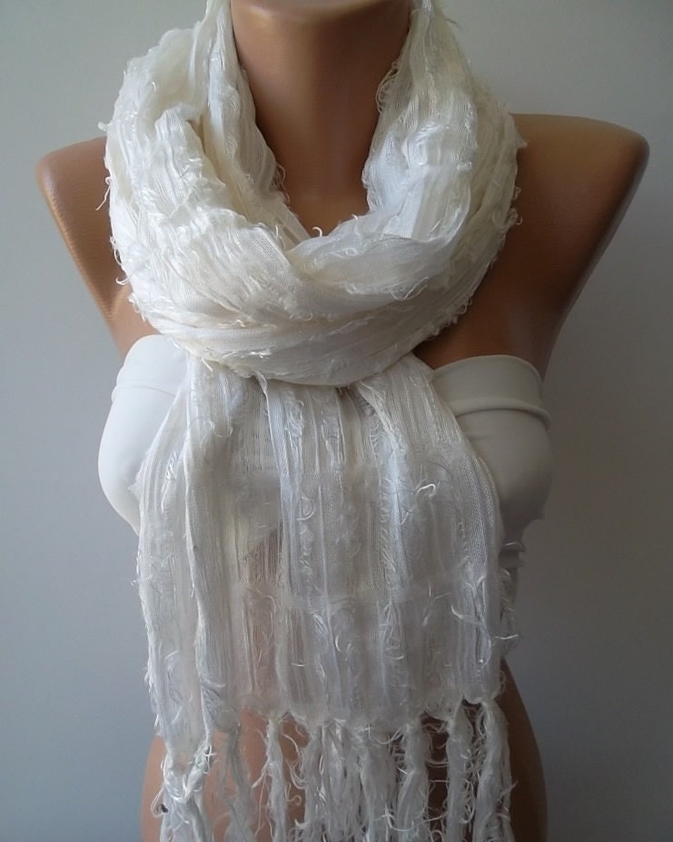 Mothers day gift Georgeus scarf  Elegant scarf  Soft scarf   Silk scarf creamy white