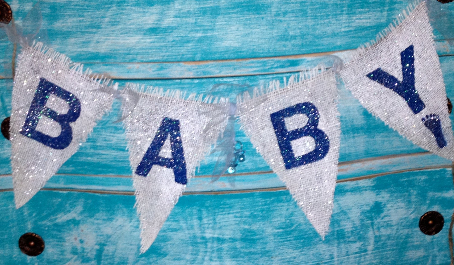 Baby Boy Blue and White, Sparkles, Burlap, Tulle Banner Baby Boys or Girls, Photo Prop, Baby Shower, Nursery Decoration
