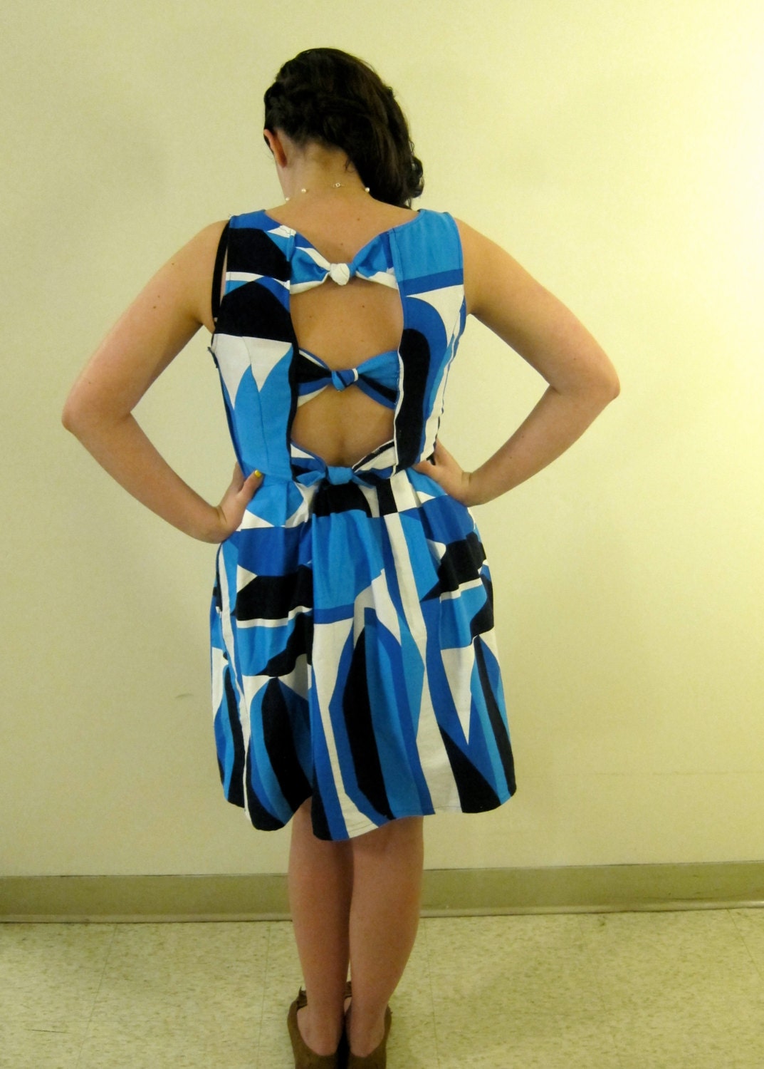 Blue Bow Back Dress with Cutouts