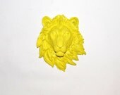 White Faux Taxidermy - The Ruiz - 1 Neon Yellow Mini Resin Lion Head - Resin White Faux Taxidermy- Chic & Trendy