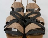 MARNI Black Brown Canvas Strappy Open Toe Platform Wedges Size 39 9