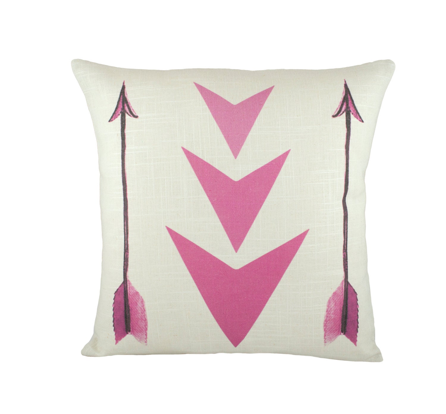 Pink Arrows Pillow Cover, Tribal Spring Cushion, Geometric, Decorative Throw Pillow, 16"