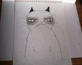 Grumpy Cat (ink and watercolor)
