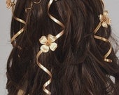 Wedding Headpiece - Hair Accessory - Gold Circlet Floral Crown - Cascading Flower Vines - Vintage Flowers