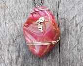 The "Dusky Rose Lithochron" Clockpunk Steampunk Necklace, Watch Movement & Wire-Wrapped Red Stone on Gunmetal Cable Link Chain